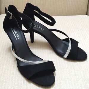 Lascana Black and Silver Strappy Heel Sandals Special Occasion Shoes